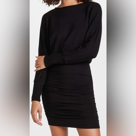 MONROW NWT SUPER SOFT OPEN BACK SHIRRED DRESS BLACK XS REVOLVE - Picture 7 of 11